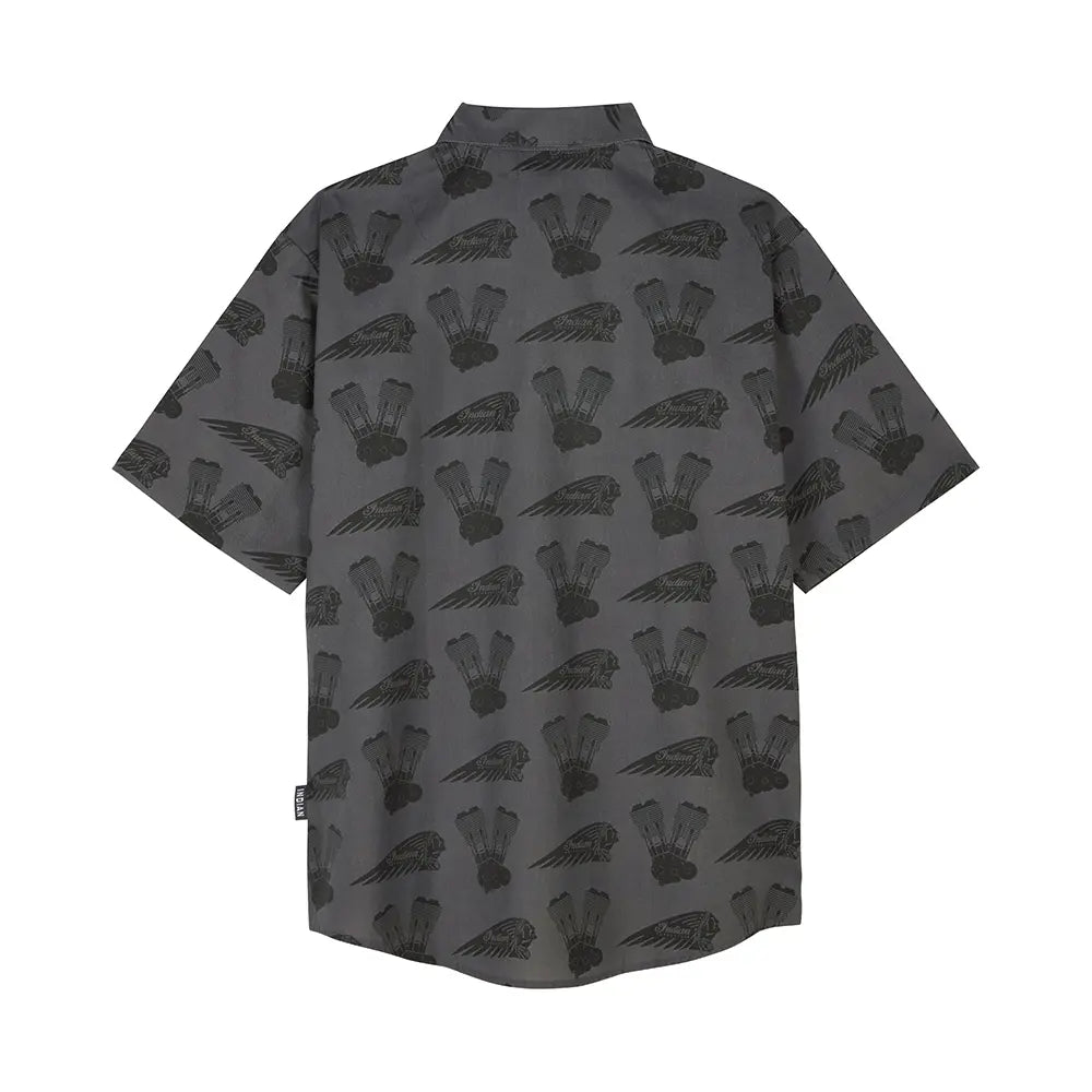 Engine Headdress Print SS Shirt, Gray