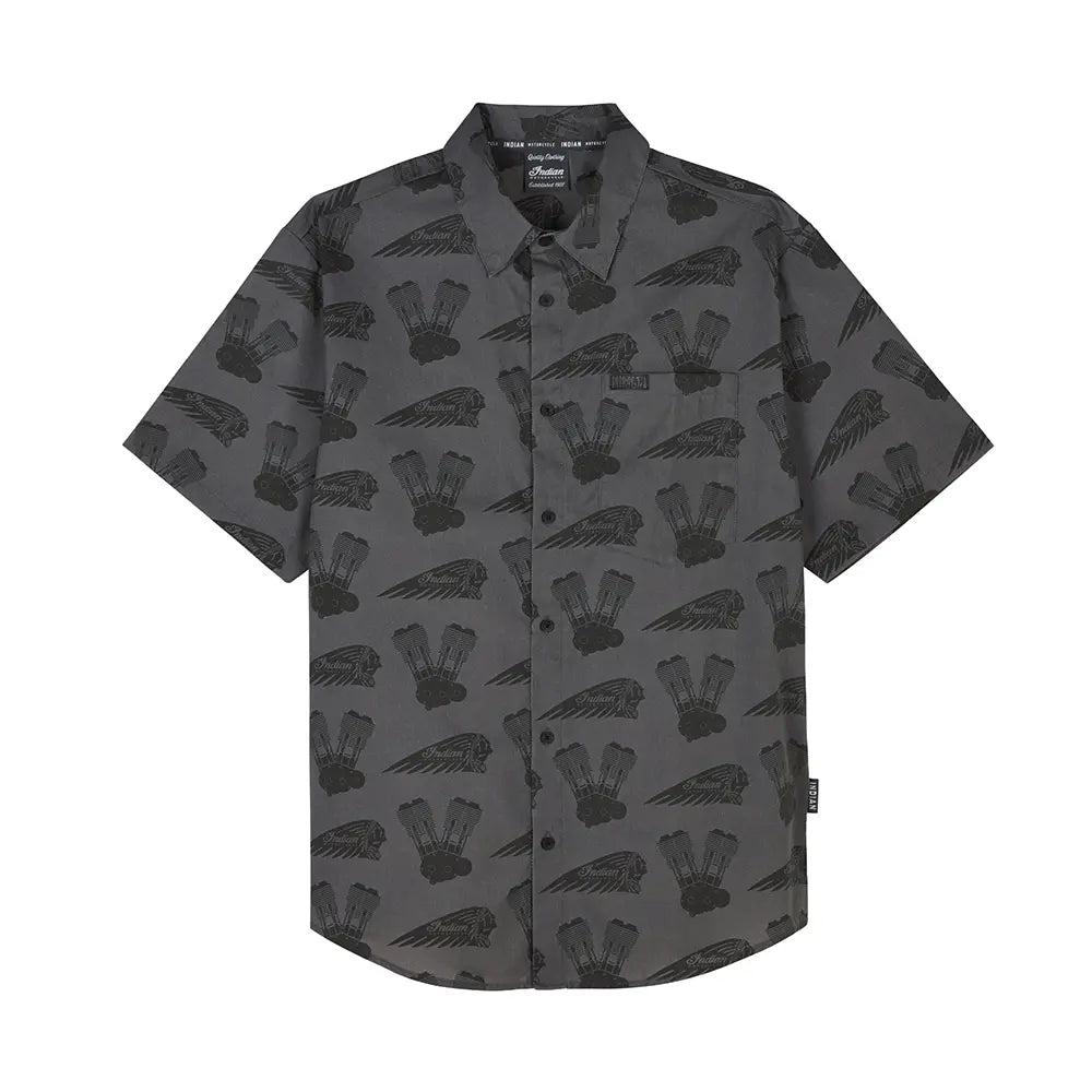Engine Headdress Print SS Shirt, Gray