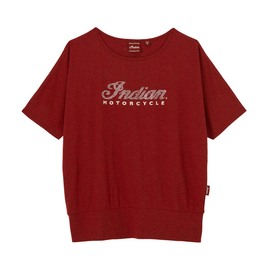 Script Diamante Banded Tee, Red