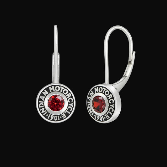 Rivet & Red Stone Drop Earrings (Sterling Silver)
