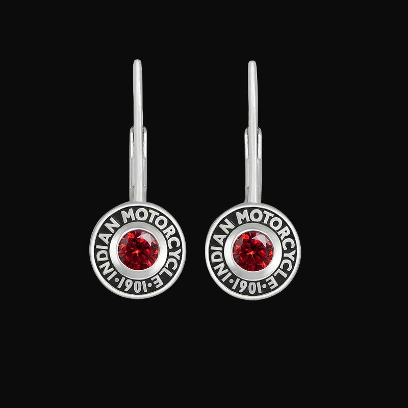 Rivet & Red Stone Drop Earrings (Sterling Silver)
